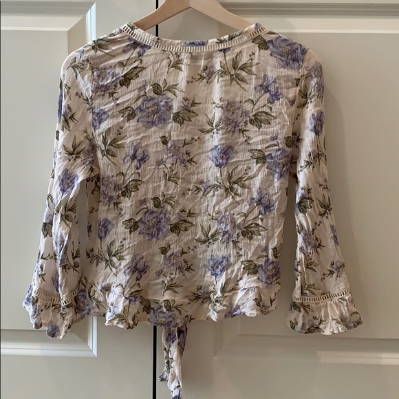 American Eagle Cream Button Up Front Tie Blouse - Picture 5 of 5